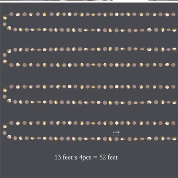 Glitter Champagne Gold Decorations Paper Circle Dots Garland Party Streamers - Picture 5 of 6